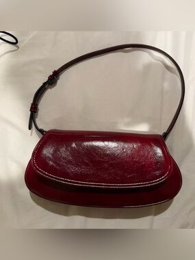 Zara Patent Leather Shoulder Bag in Deep Red
